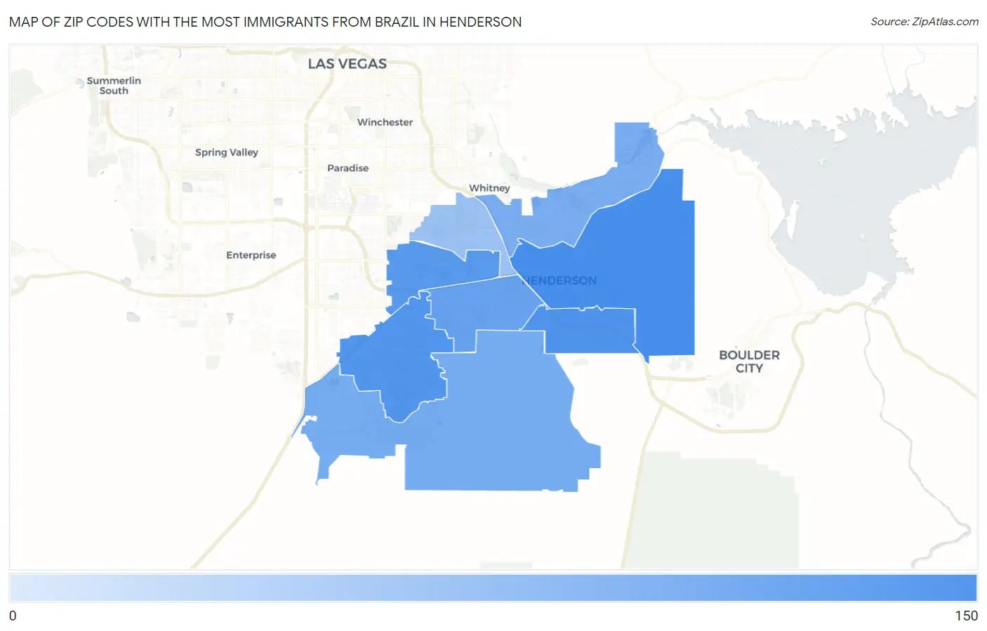 Zip Codes with the Most Immigrants from Brazil in Henderson Map