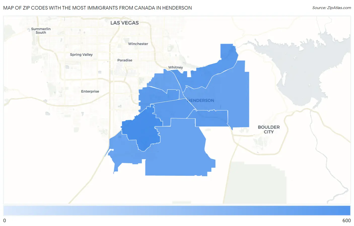 Zip Codes with the Most Immigrants from Canada in Henderson Map