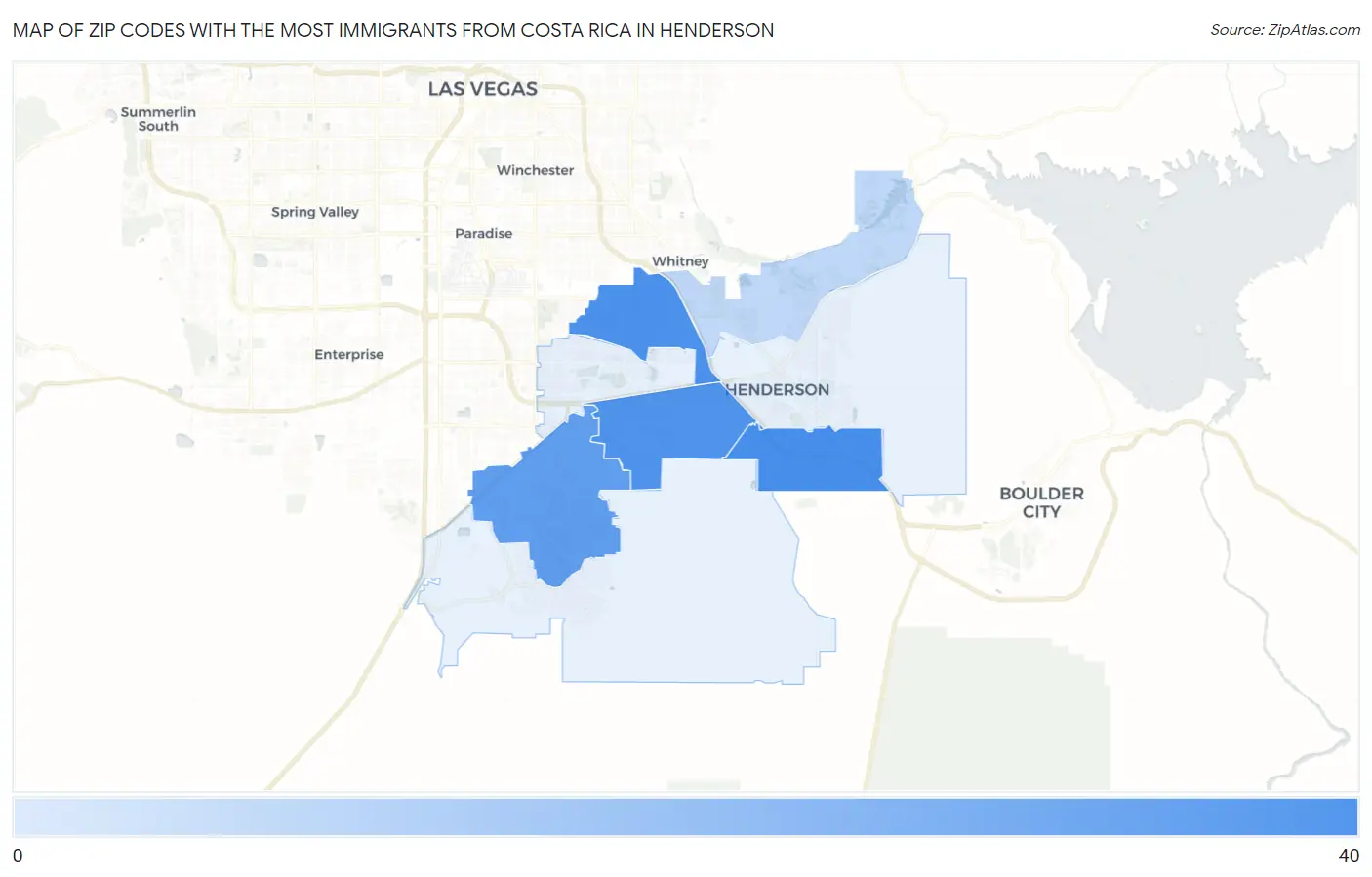 Zip Codes with the Most Immigrants from Costa Rica in Henderson Map