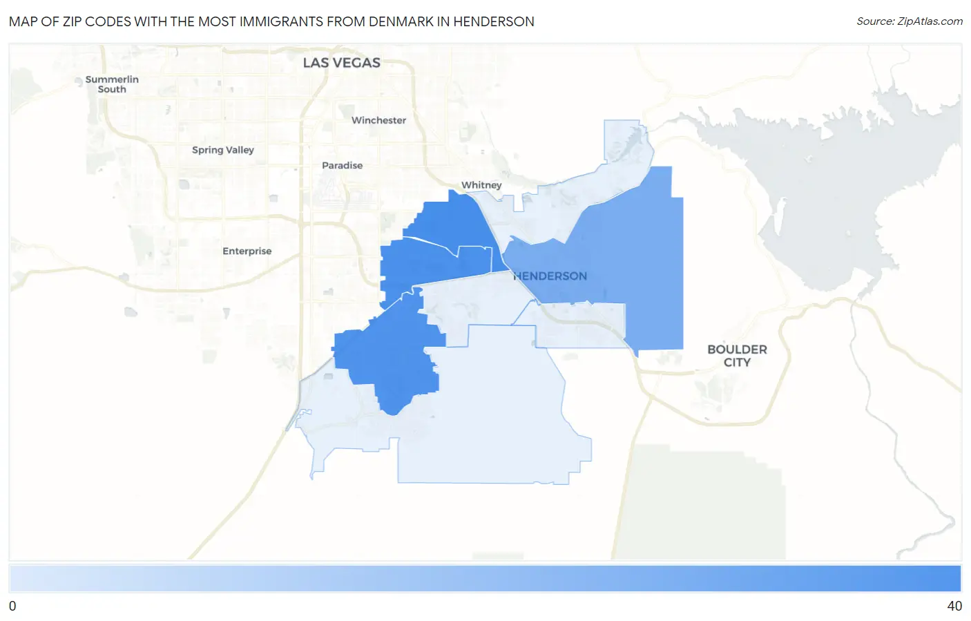 Zip Codes with the Most Immigrants from Denmark in Henderson Map