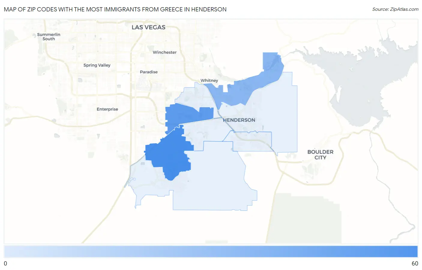 Zip Codes with the Most Immigrants from Greece in Henderson Map