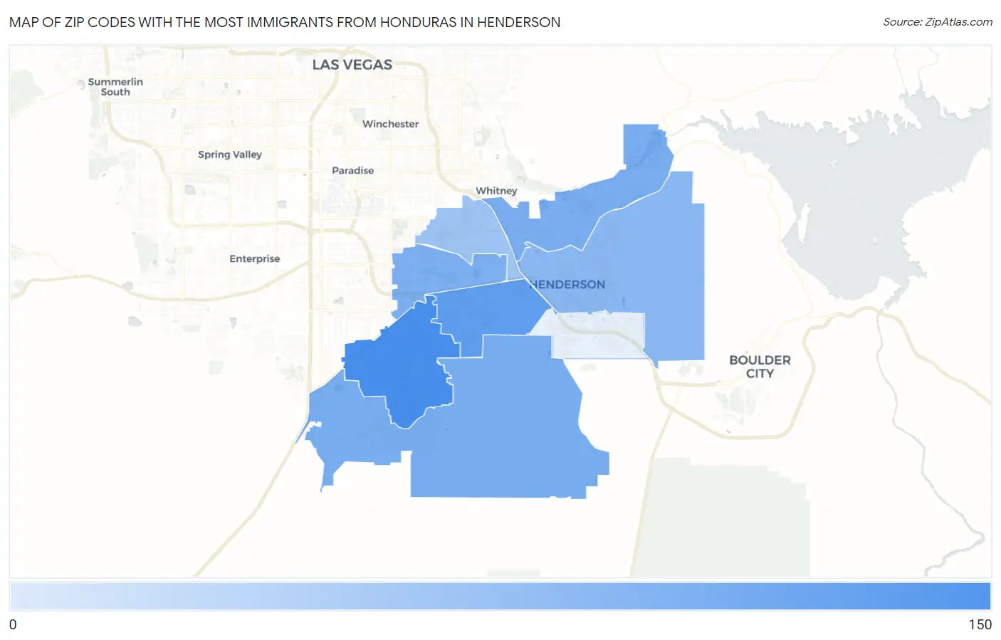 Zip Codes with the Most Immigrants from Honduras in Henderson Map