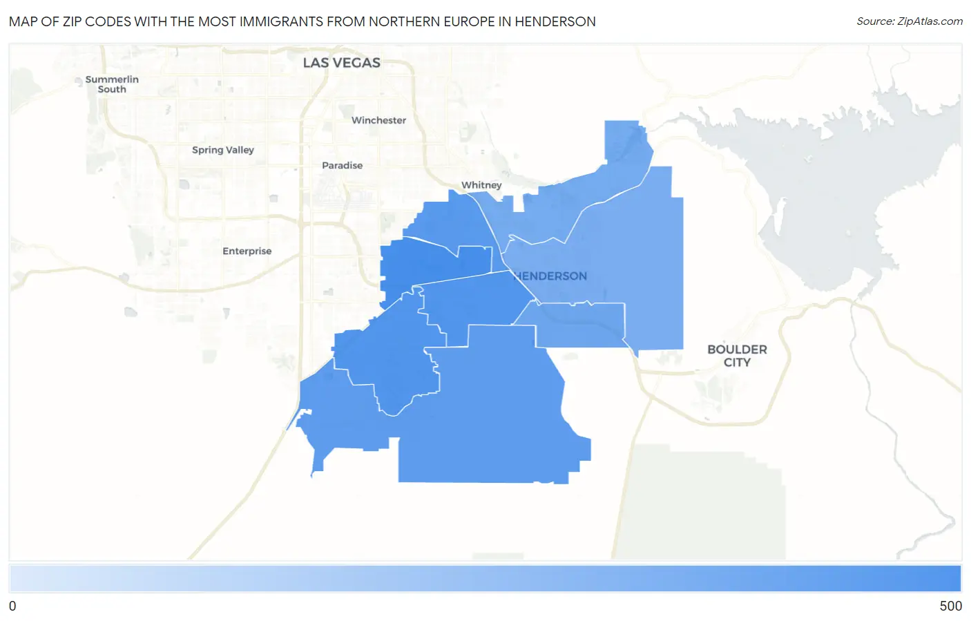 Zip Codes with the Most Immigrants from Northern Europe in Henderson Map
