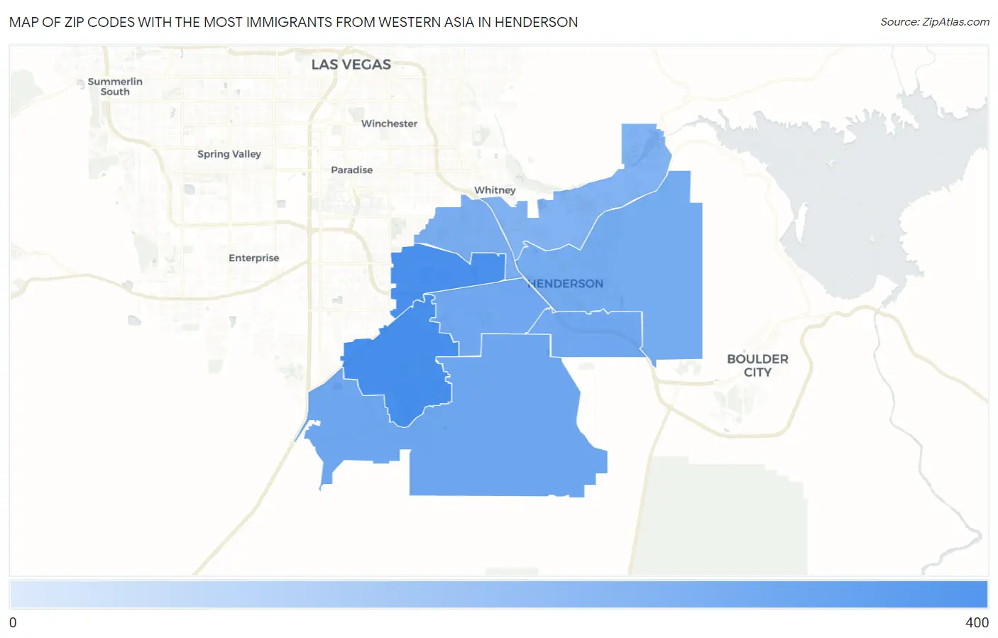Zip Codes with the Most Immigrants from Western Asia in Henderson Map