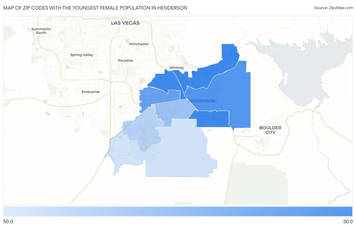 Zip Codes with the Youngest Female Population in Henderson Map