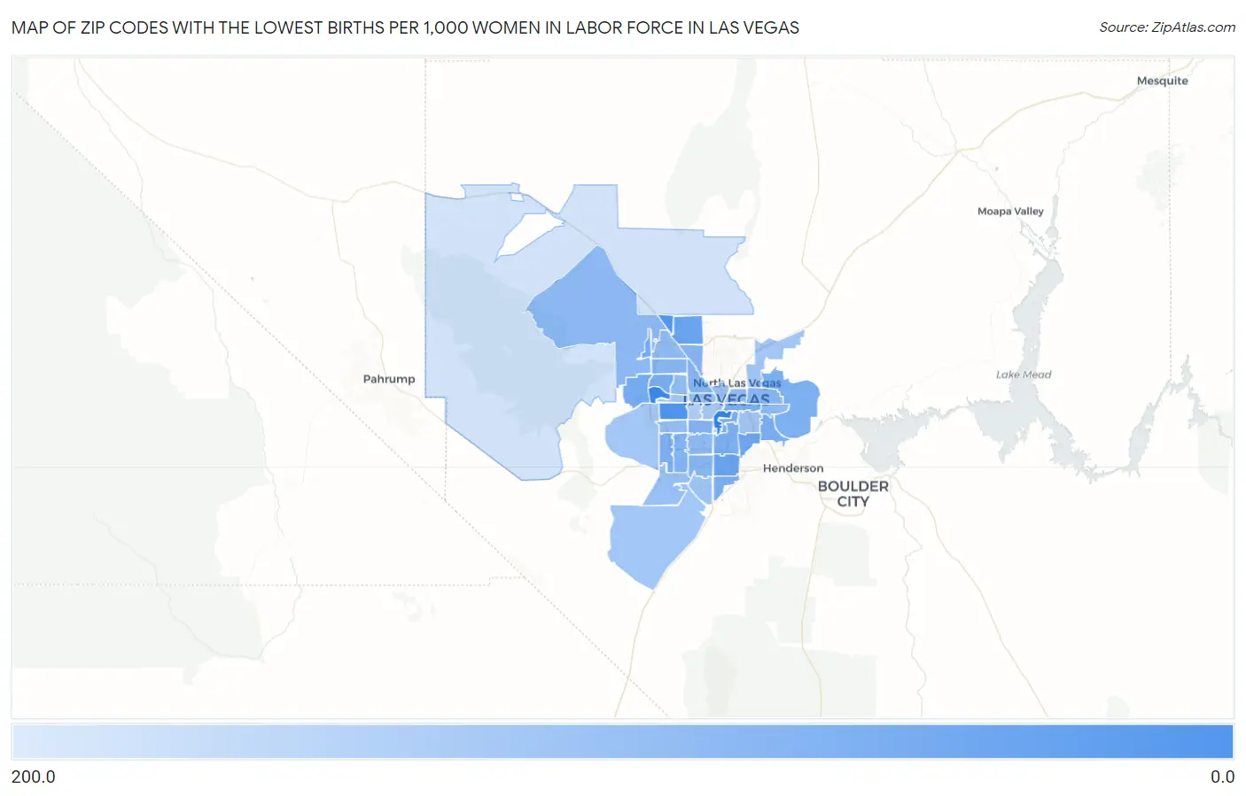 Zip Codes with the Lowest Births per 1,000 Women in Labor Force in Las Vegas Map