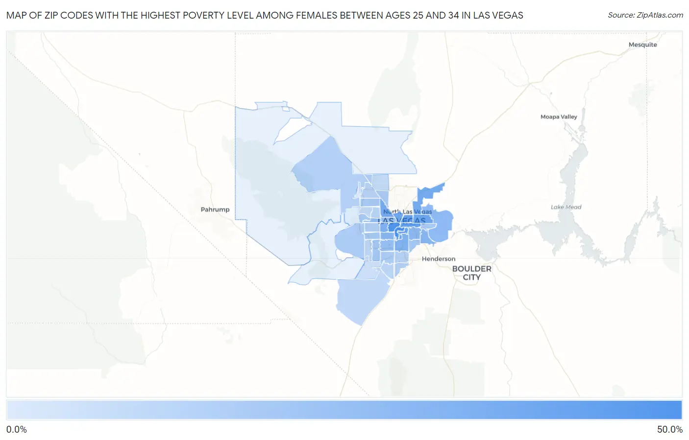 Zip Codes with the Highest Poverty Level Among Females Between Ages 25 and 34 in Las Vegas Map