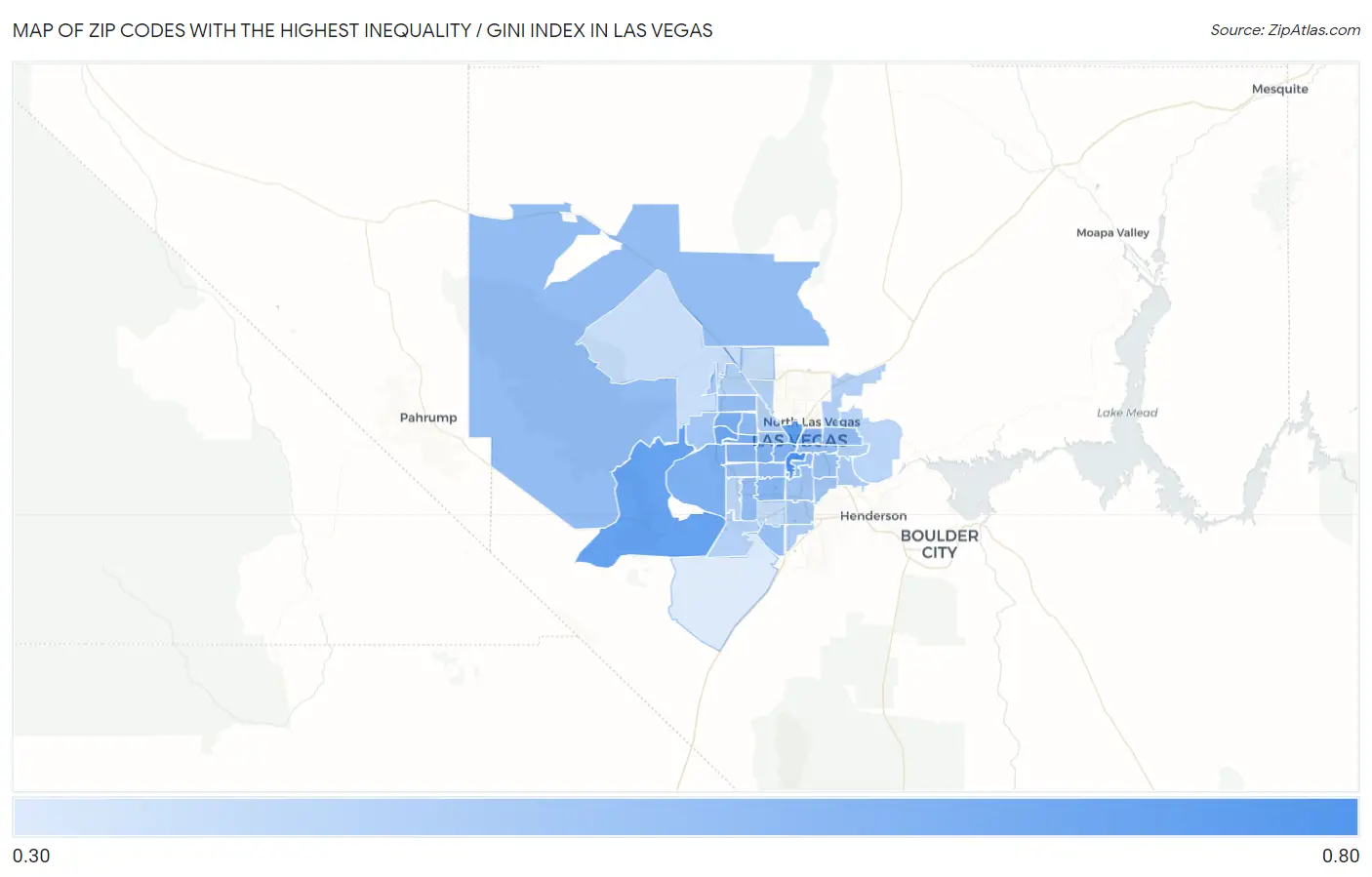 Zip Codes with the Highest Inequality / Gini Index in Las Vegas Map
