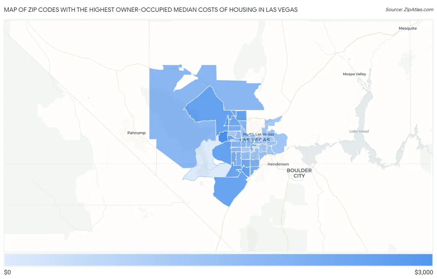 Zip Codes with the Highest Owner-Occupied Median Costs of Housing in Las Vegas Map