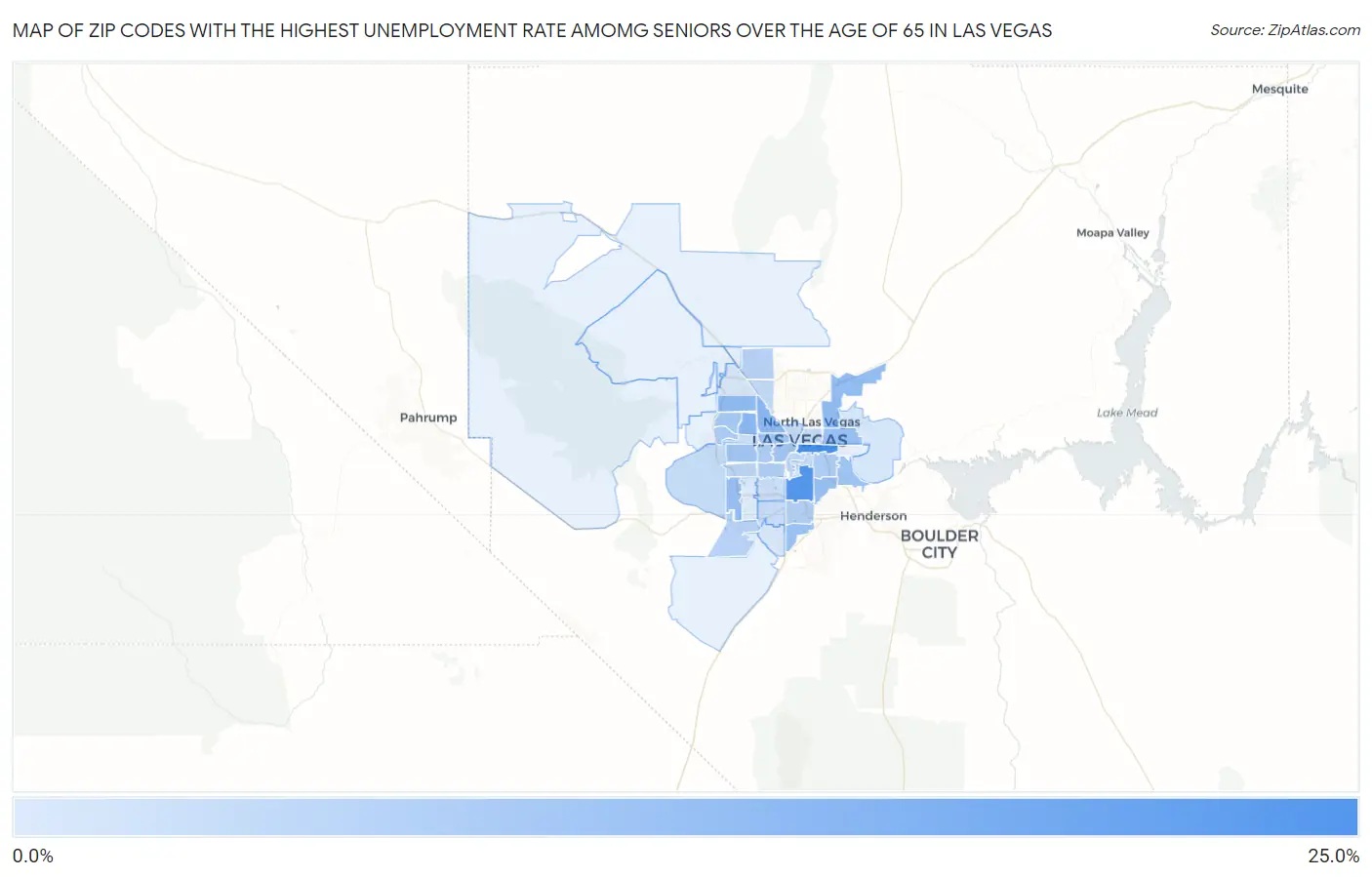 Zip Codes with the Highest Unemployment Rate Amomg Seniors Over the Age of 65 in Las Vegas Map
