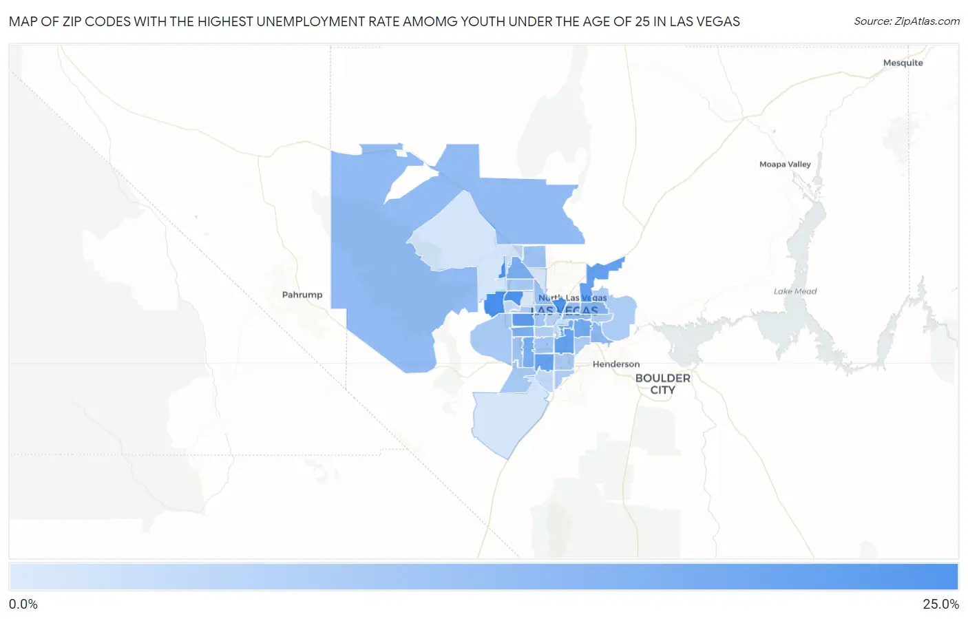 Zip Codes with the Highest Unemployment Rate Amomg Youth Under the Age of 25 in Las Vegas Map