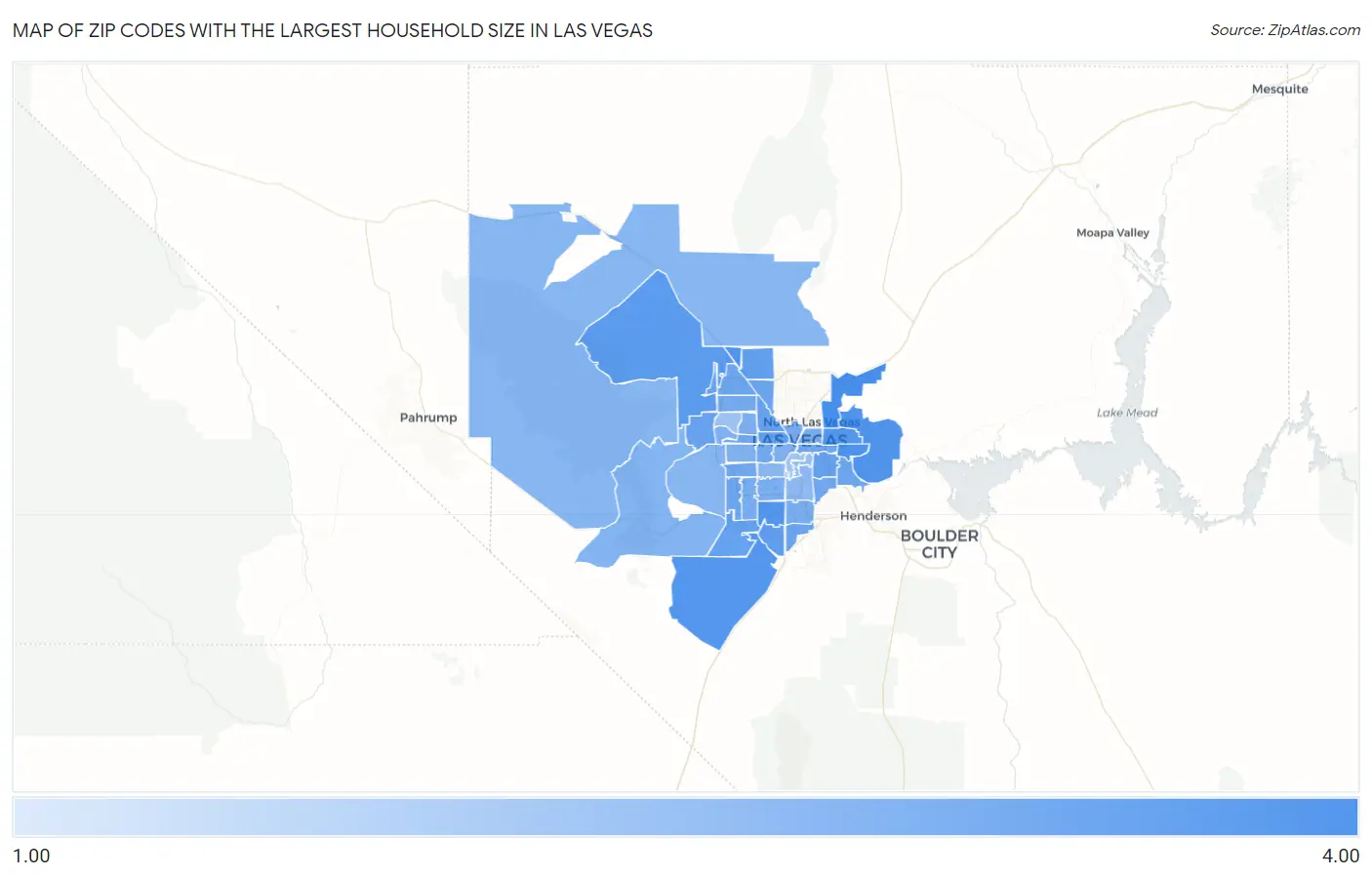 Zip Codes with the Largest Household Size in Las Vegas Map