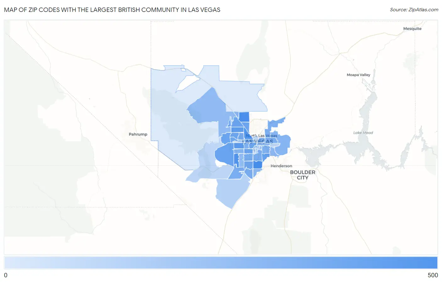 Zip Codes with the Largest British Community in Las Vegas Map
