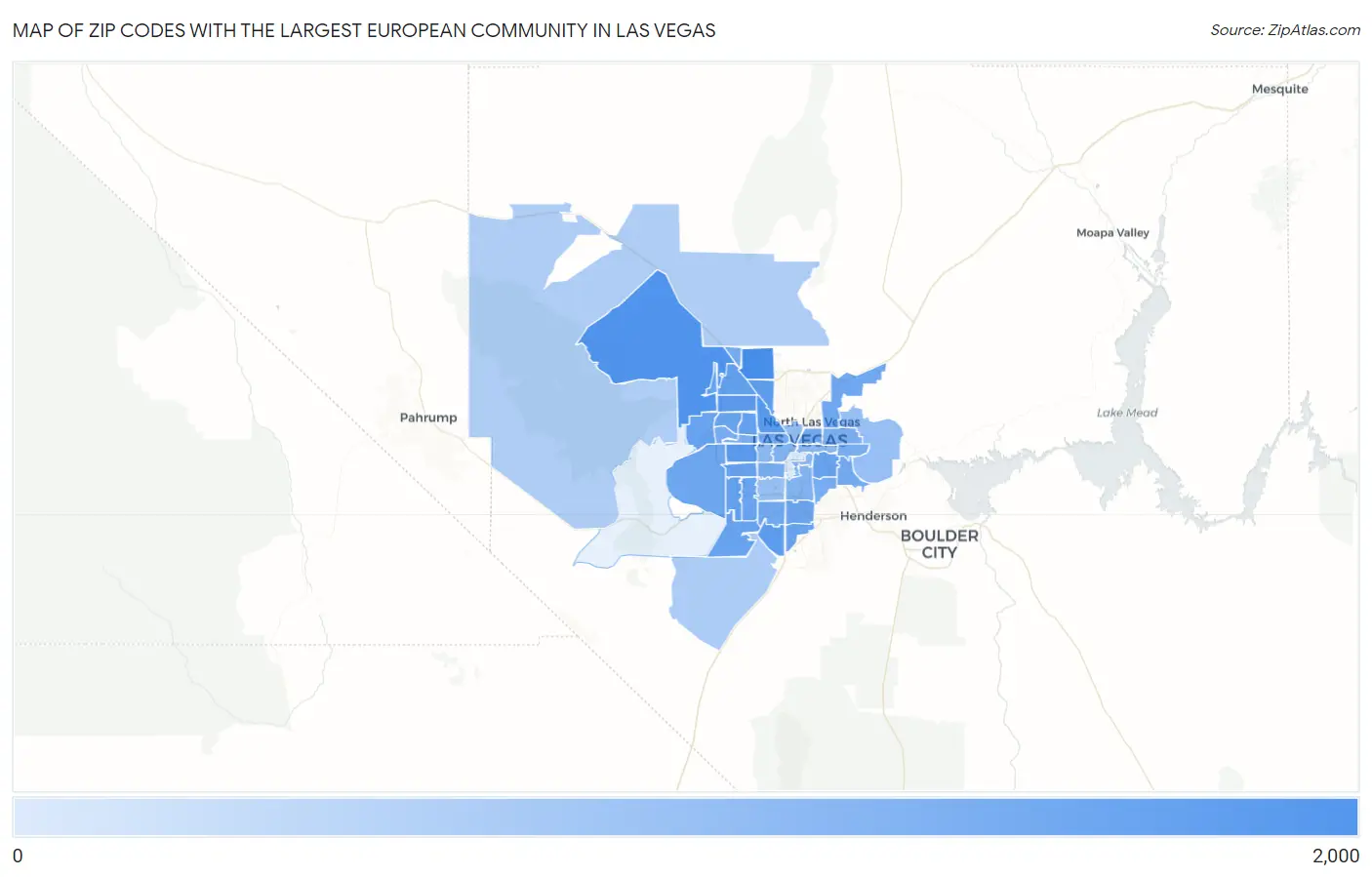 Zip Codes with the Largest European Community in Las Vegas Map