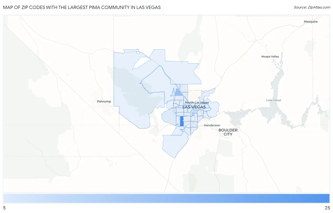 Zip Codes with the Largest Pima Community in Las Vegas Map