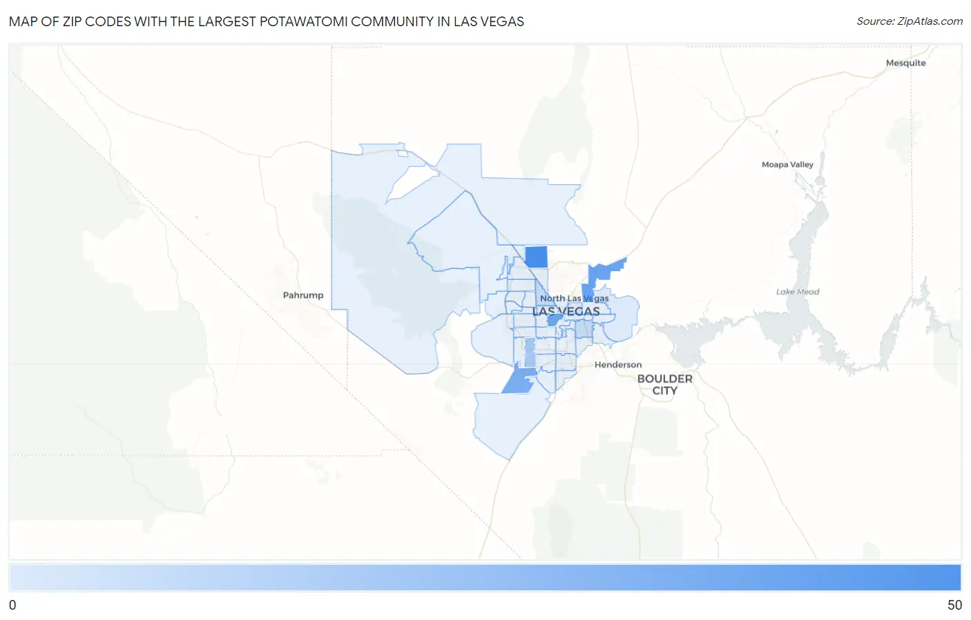 Zip Codes with the Largest Potawatomi Community in Las Vegas Map