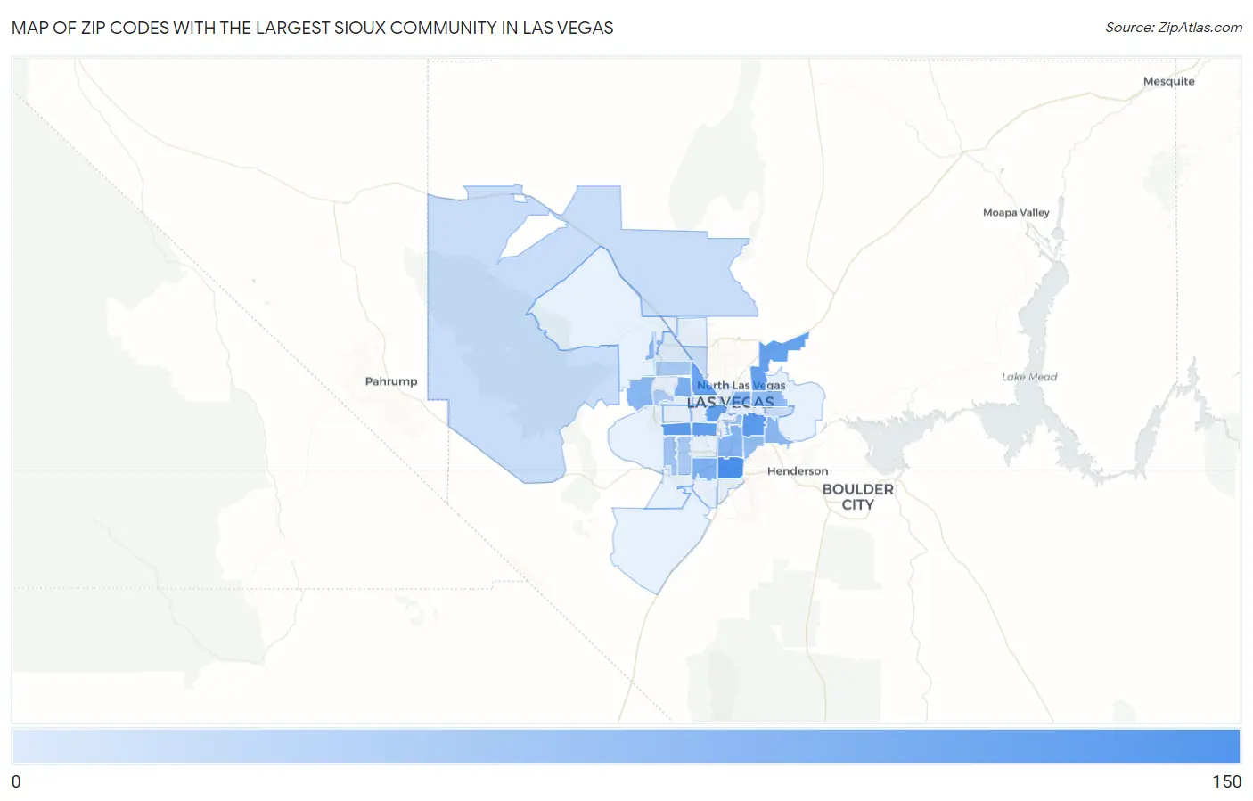 Zip Codes with the Largest Sioux Community in Las Vegas Map