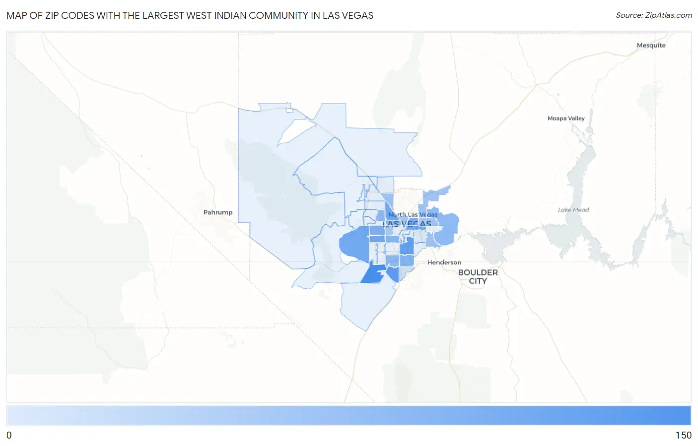 Zip Codes with the Largest West Indian Community in Las Vegas Map