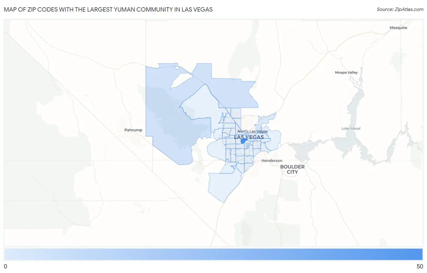 Zip Codes with the Largest Yuman Community in Las Vegas Map