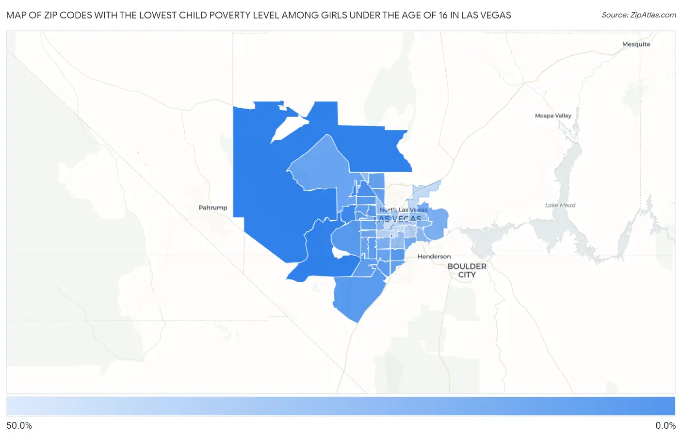 Zip Codes with the Lowest Child Poverty Level Among Girls Under the Age of 16 in Las Vegas Map