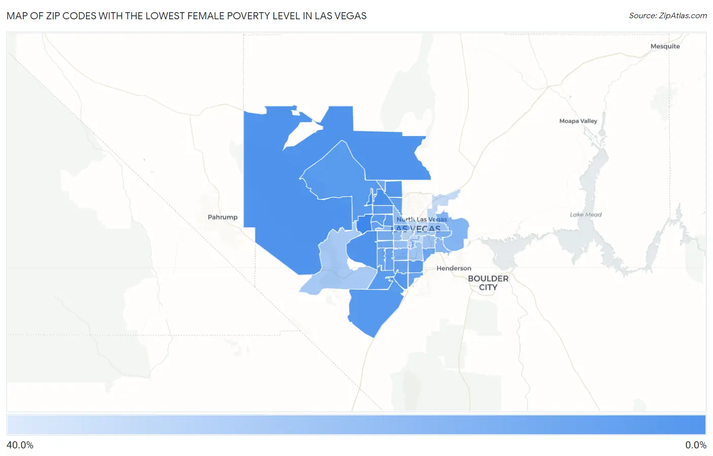 Zip Codes with the Lowest Female Poverty Level in Las Vegas Map