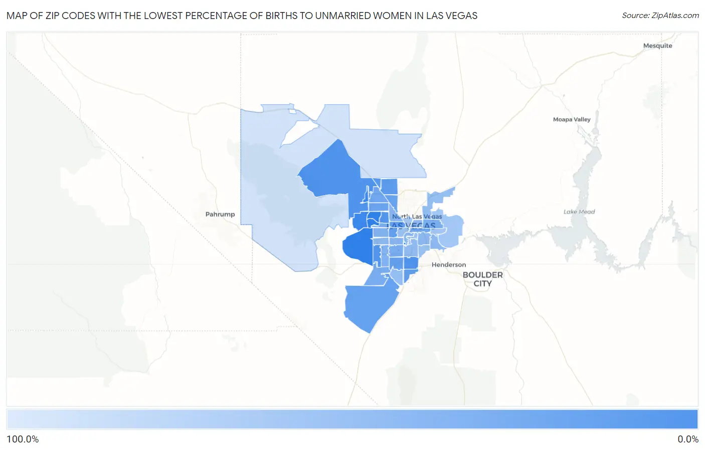 Zip Codes with the Lowest Percentage of Births to Unmarried Women in Las Vegas Map