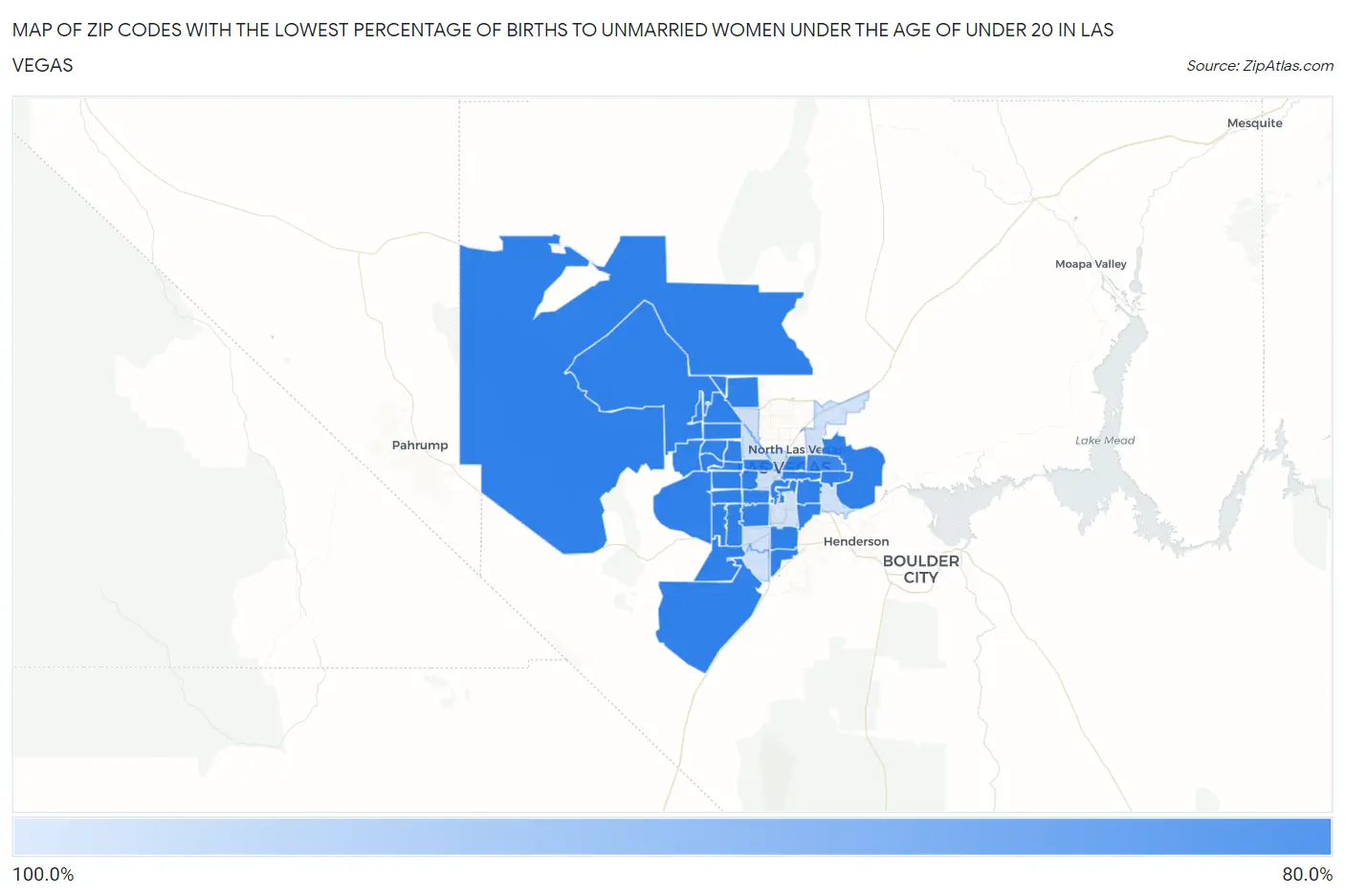 Zip Codes with the Lowest Percentage of Births to Unmarried Women under the Age of under 20 in Las Vegas Map