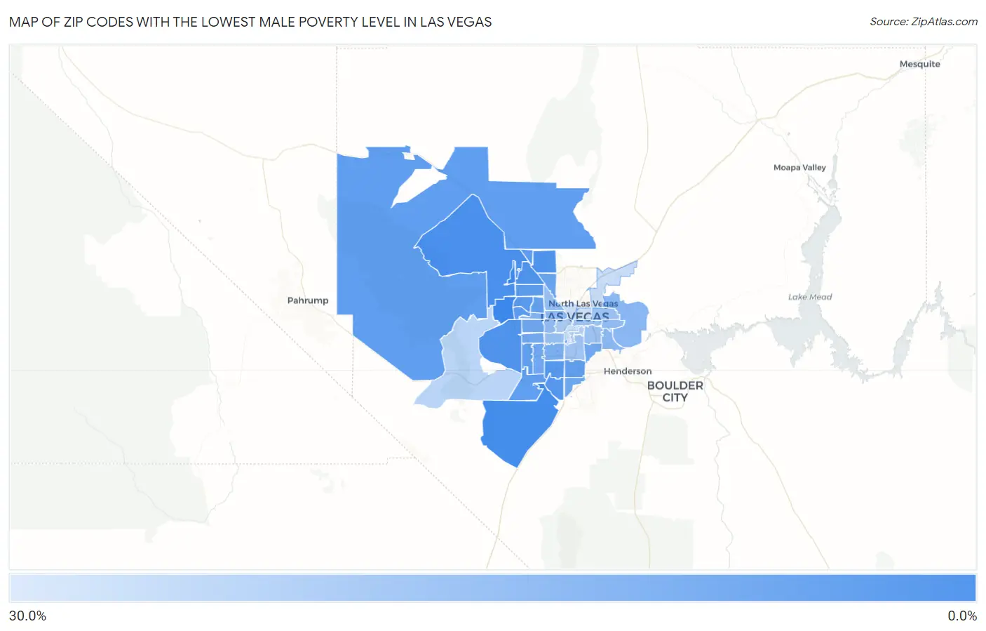 Zip Codes with the Lowest Male Poverty Level in Las Vegas Map