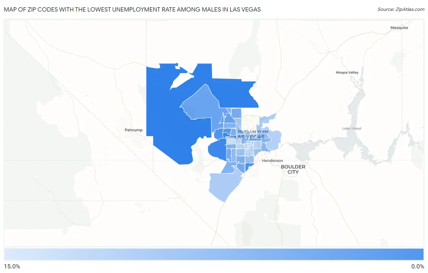Zip Codes with the Lowest Unemployment Rate Among Males in Las Vegas Map