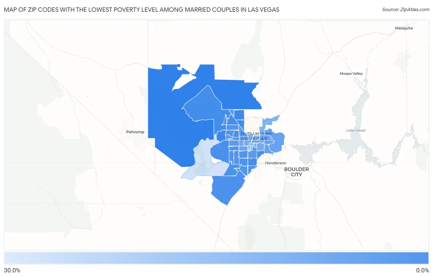 Zip Codes with the Lowest Poverty Level Among Married Couples in Las Vegas Map