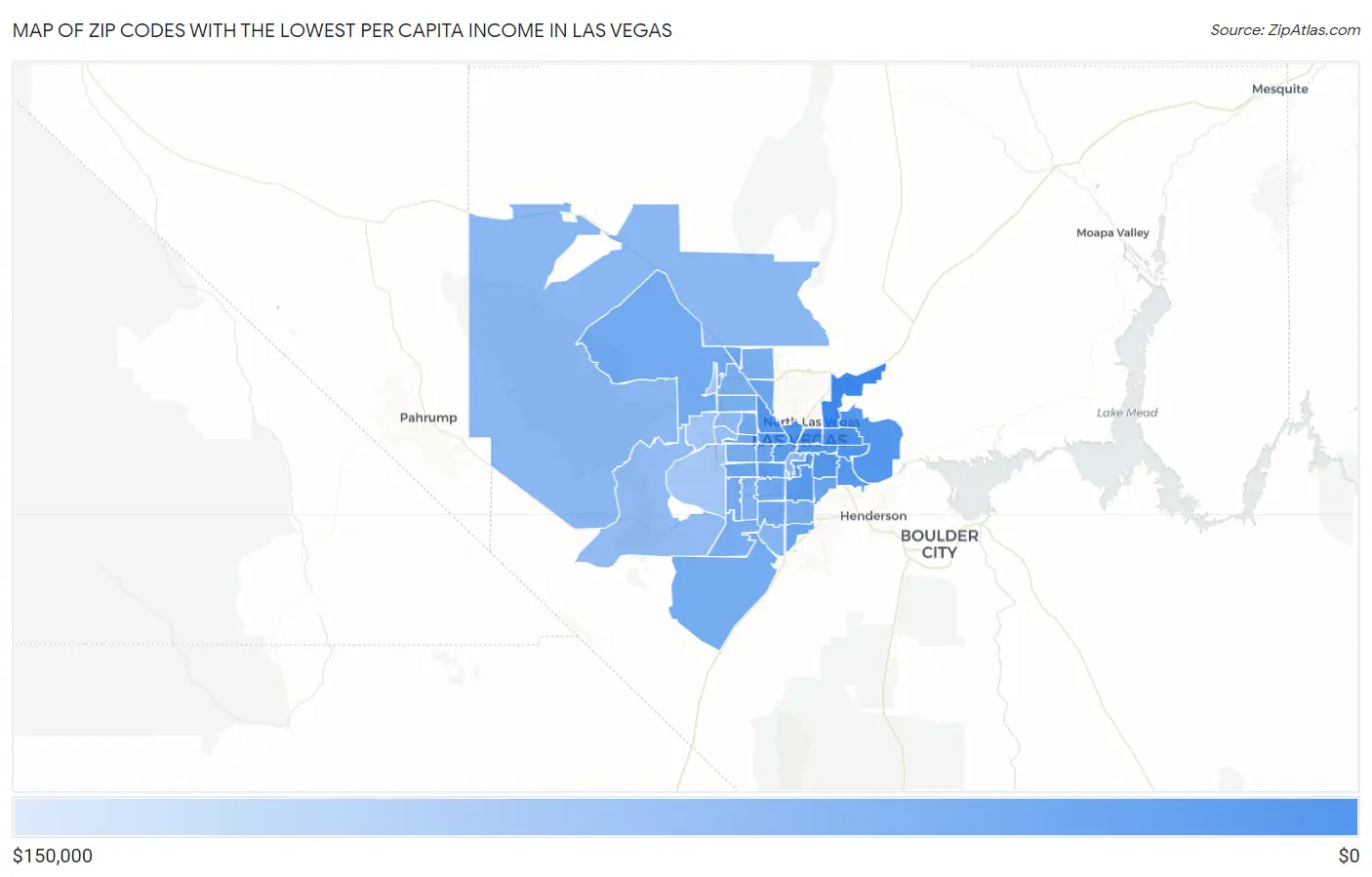 Zip Codes with the Lowest Per Capita Income in Las Vegas Map