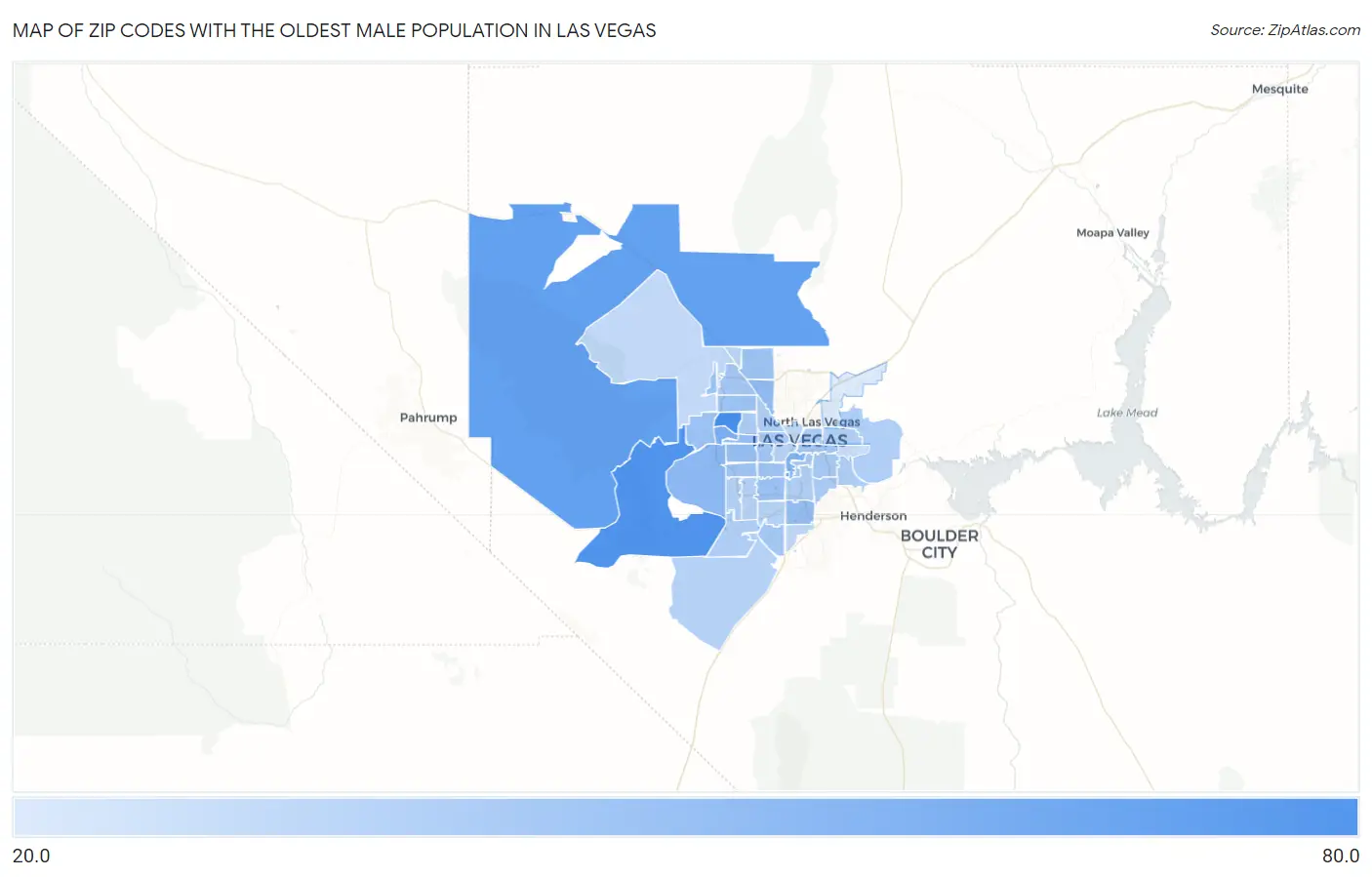 Zip Codes with the Oldest Male Population in Las Vegas Map