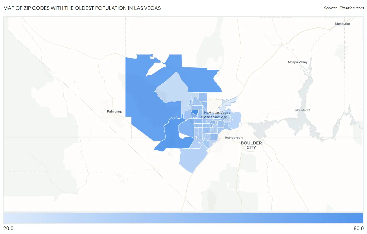 Zip Codes with the Oldest Population in Las Vegas Map
