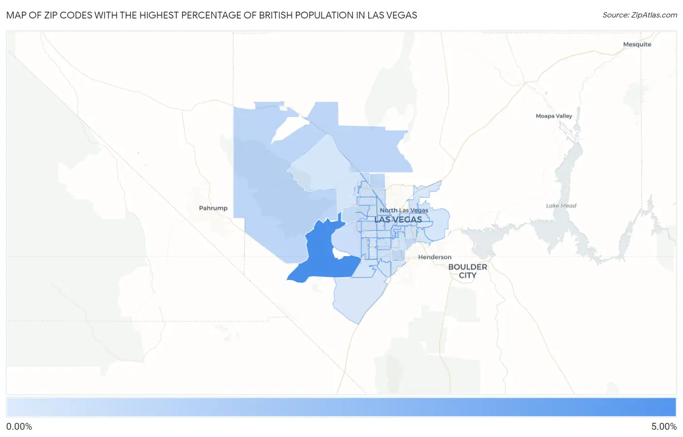 Zip Codes with the Highest Percentage of British Population in Las Vegas Map