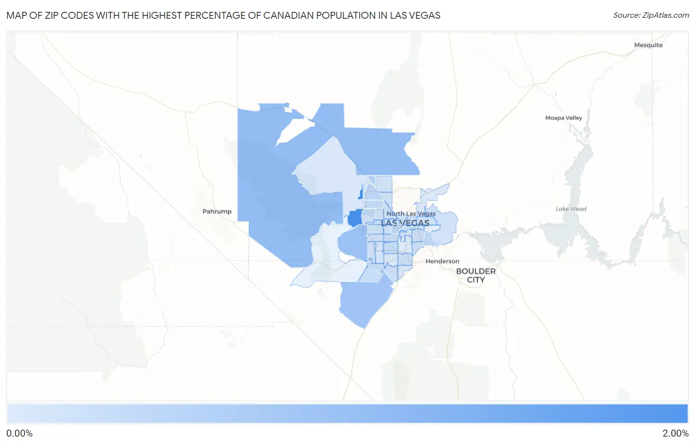 Zip Codes with the Highest Percentage of Canadian Population in Las Vegas Map