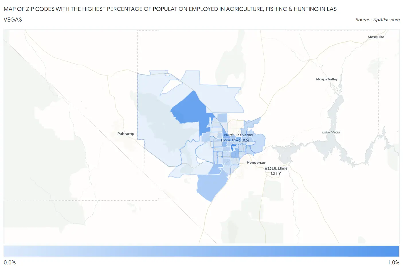 Zip Codes with the Highest Percentage of Population Employed in Agriculture, Fishing & Hunting in Las Vegas Map
