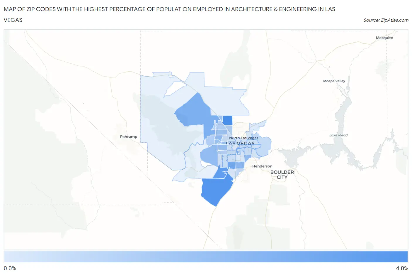 Zip Codes with the Highest Percentage of Population Employed in Architecture & Engineering in Las Vegas Map