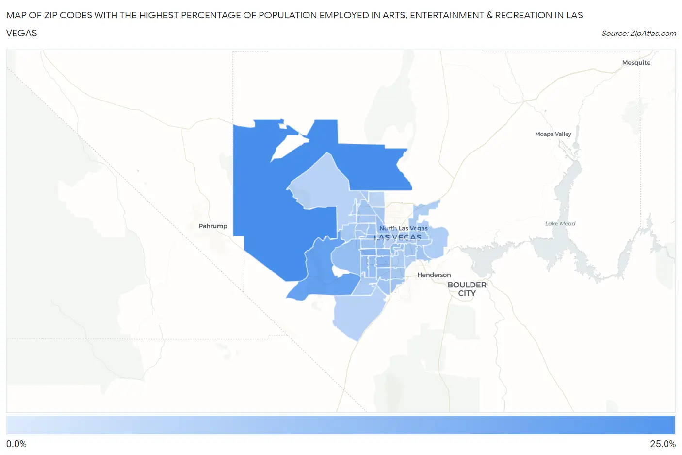 Zip Codes with the Highest Percentage of Population Employed in Arts, Entertainment & Recreation in Las Vegas Map