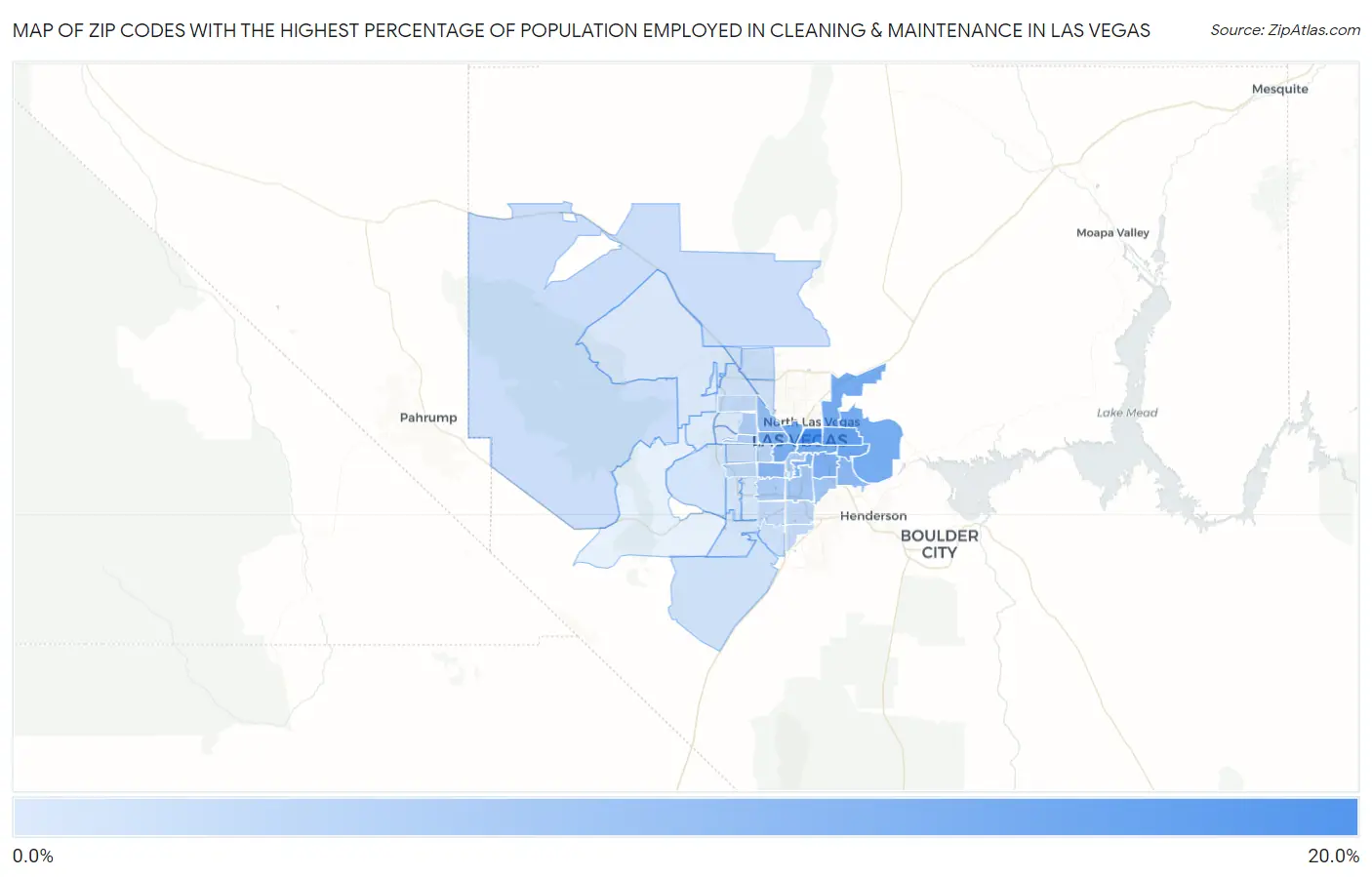 Zip Codes with the Highest Percentage of Population Employed in Cleaning & Maintenance in Las Vegas Map