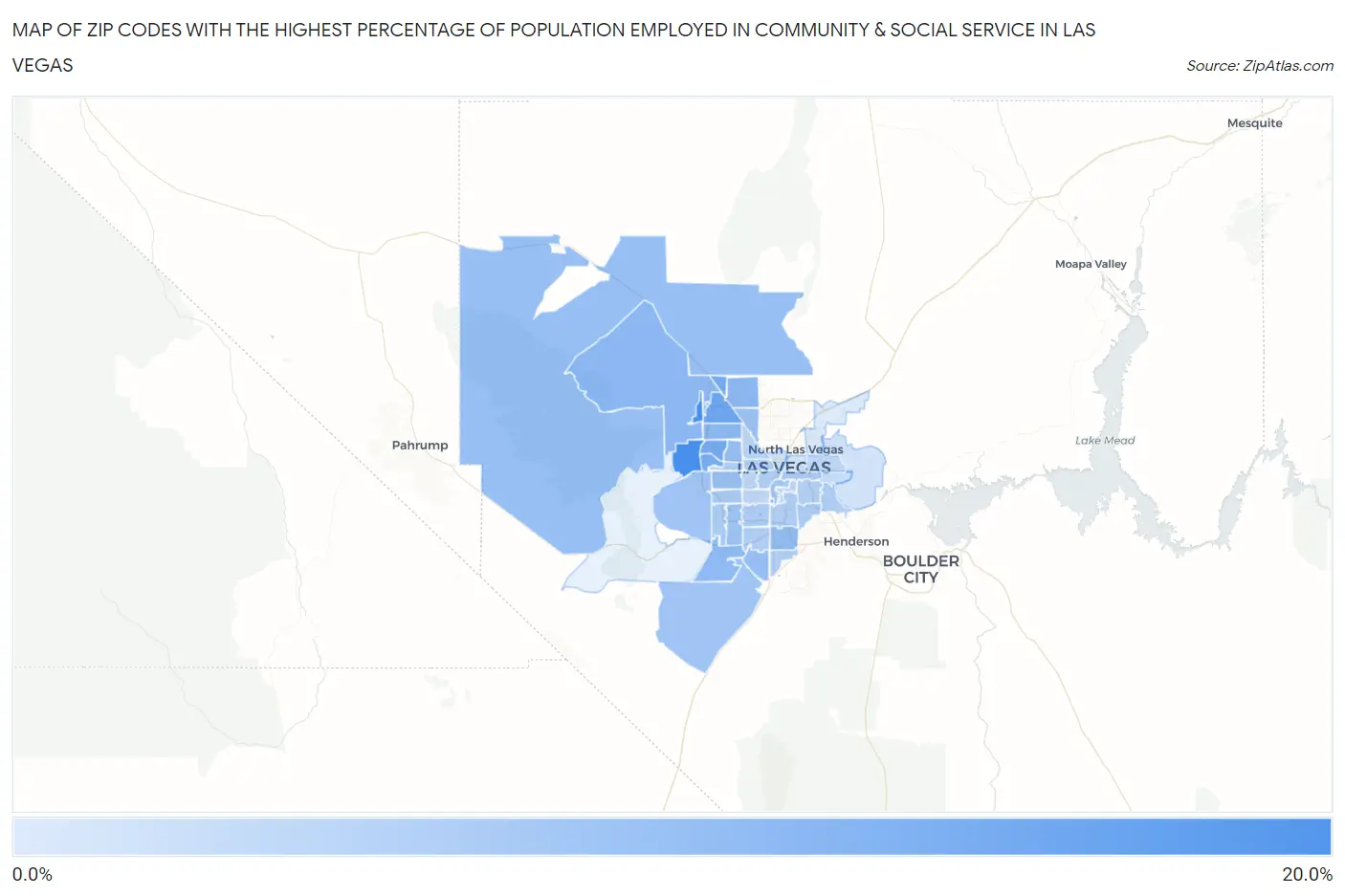 Zip Codes with the Highest Percentage of Population Employed in Community & Social Service  in Las Vegas Map