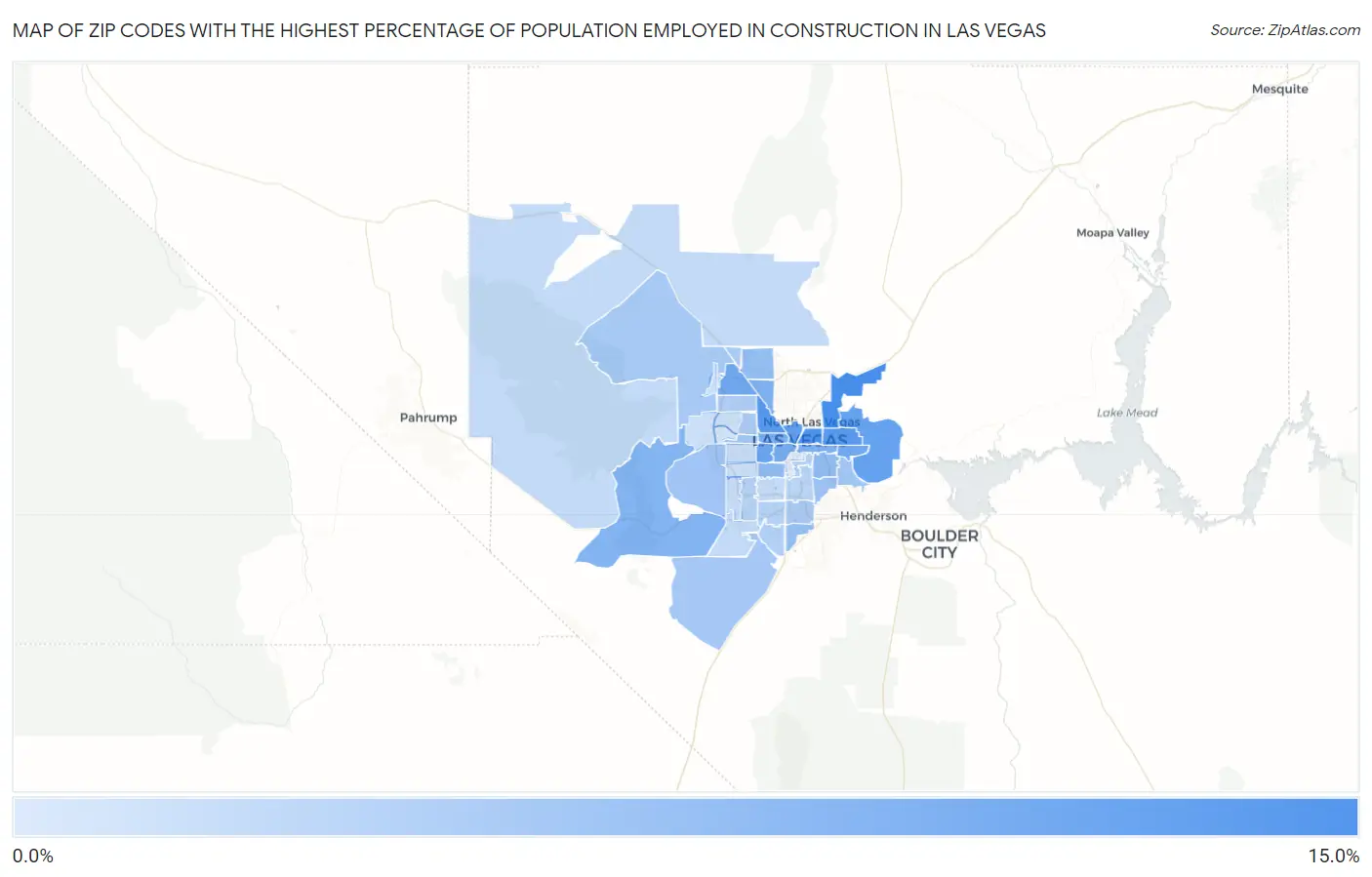Zip Codes with the Highest Percentage of Population Employed in Construction in Las Vegas Map