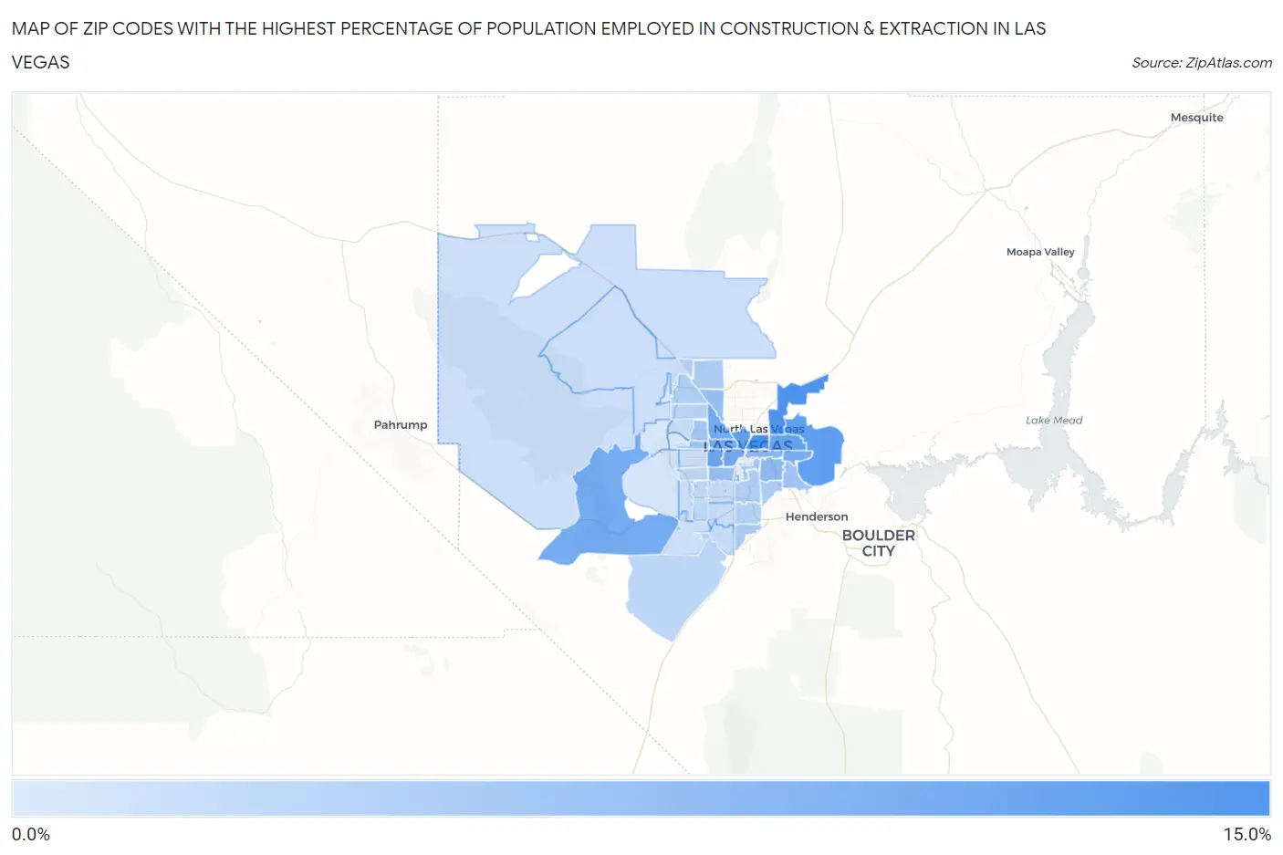 Zip Codes with the Highest Percentage of Population Employed in Construction & Extraction in Las Vegas Map