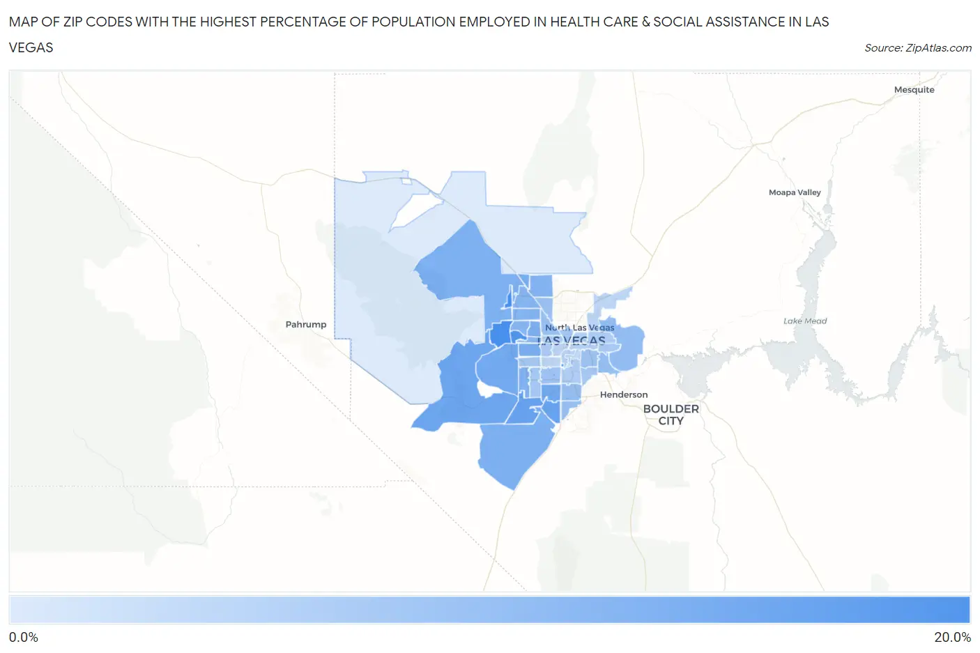 Zip Codes with the Highest Percentage of Population Employed in Health Care & Social Assistance in Las Vegas Map