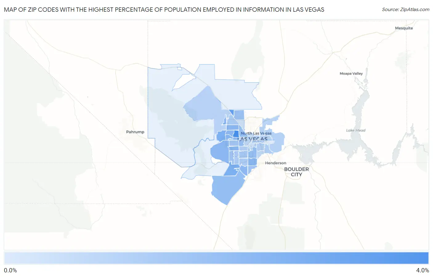Zip Codes with the Highest Percentage of Population Employed in Information in Las Vegas Map