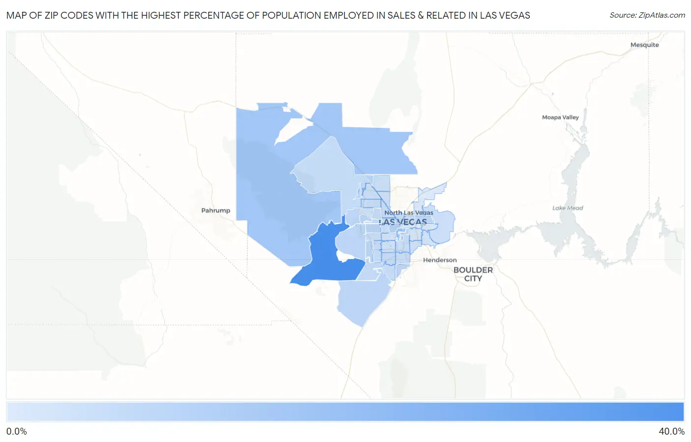 Zip Codes with the Highest Percentage of Population Employed in Sales & Related in Las Vegas Map