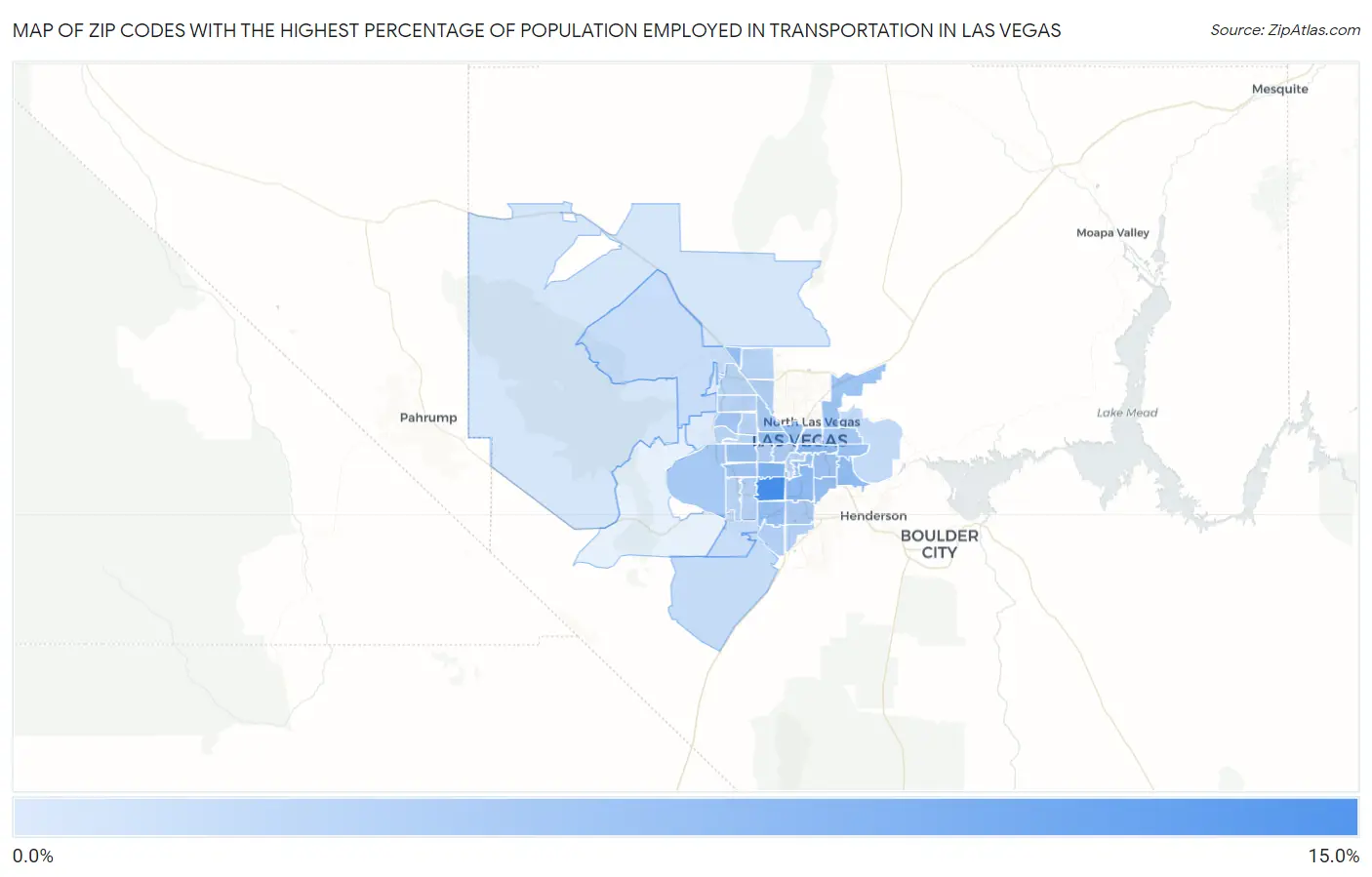 Zip Codes with the Highest Percentage of Population Employed in Transportation in Las Vegas Map