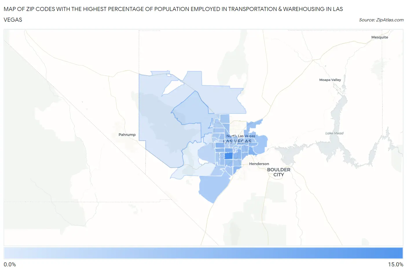 Zip Codes with the Highest Percentage of Population Employed in Transportation & Warehousing in Las Vegas Map