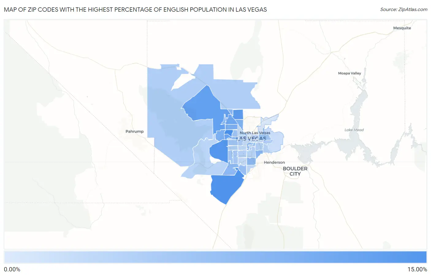 Zip Codes with the Highest Percentage of English Population in Las Vegas Map