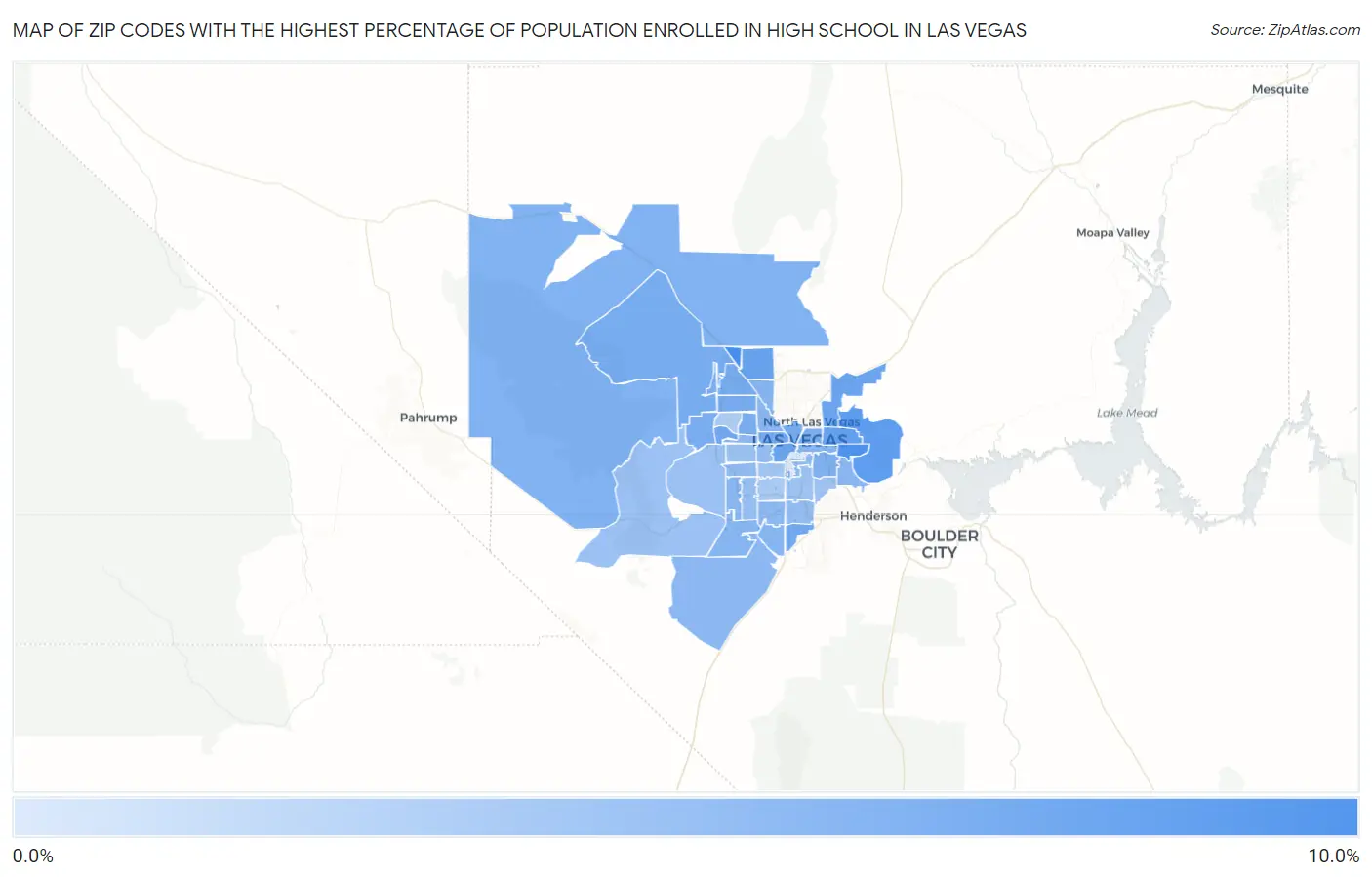 Zip Codes with the Highest Percentage of Population Enrolled in High School in Las Vegas Map