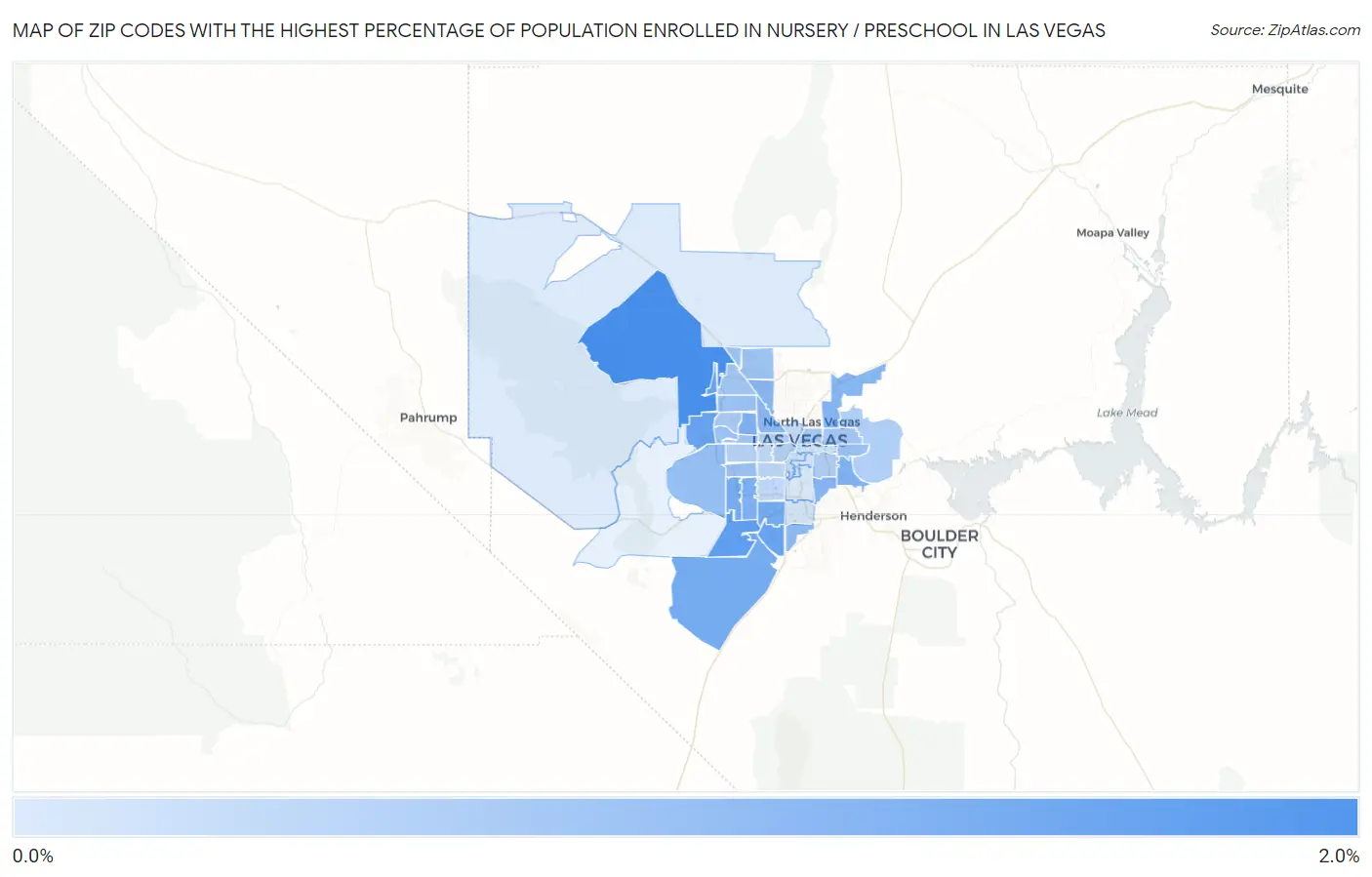 Zip Codes with the Highest Percentage of Population Enrolled in Nursery / Preschool in Las Vegas Map
